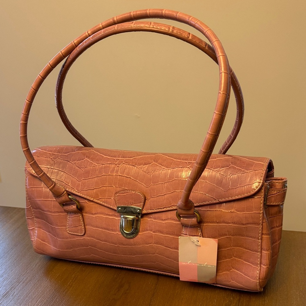 Pink Crocodile-Embossed Handbag - Picture 7 of 15